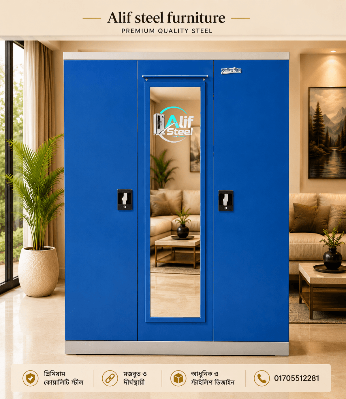 মজবুত ও টেকসই তিন পাল্লা স্টিল আলমারি